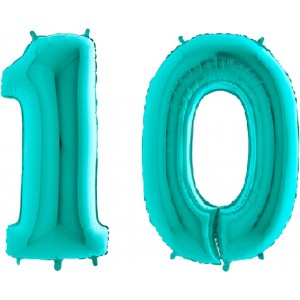 Комплект цифр 10 бирюзового цвета с гелием