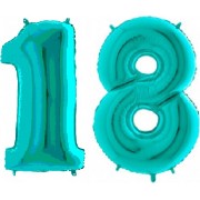 Комплект цифр 18 бирюзового цвета с гелием