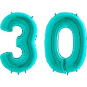 Комплект цифр 30 бирюзового цвета с гелием