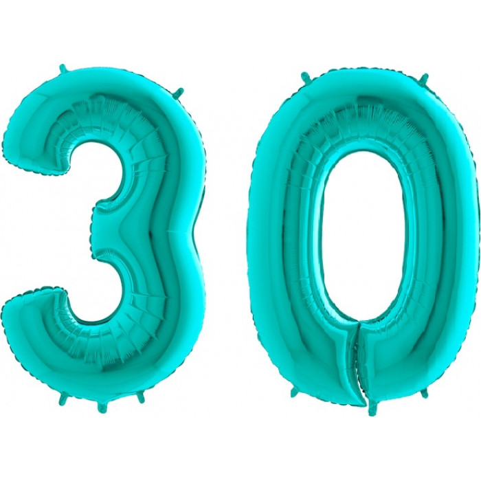 Комплект цифр 30 бирюзового цвета с гелием