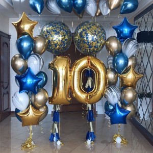 Композиция из шаров с гелием на 10 с большими шарами с конфетти и двумя фонтанами