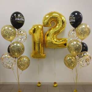 Композиция из гелиевых шаров золотые 12 лет