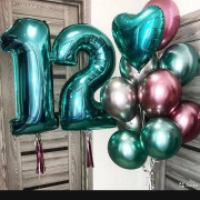 Композиция из гелиевых шариков хром с сердцем на 12 лет сыночку