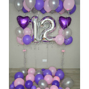 Композиция из шаров с гелием на 12 лет с сердцами для девочки