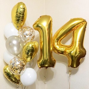 Композиция из гелевых шаров дочке на 14 лет в золоте