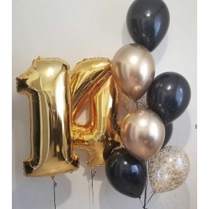 Композиция из воздушных шаров черно-золотая на14 лет