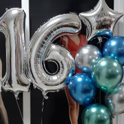 Сет из гелиевых шаров хром с именной звездой на 16 лет для сына