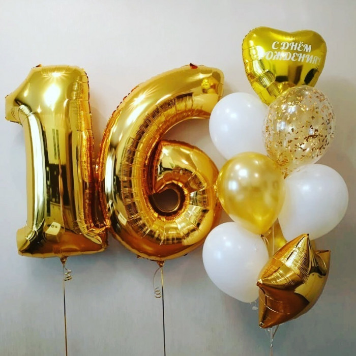 Композиция из шаров с гелием Золотые 16 лет