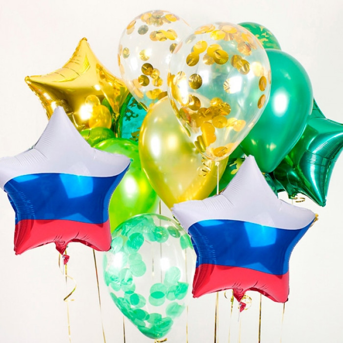 Букет гелиевых шаров На 23 февраля со звёздами