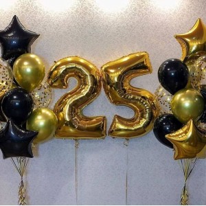 Композиция из шариков с гелием на 25 лет со звездами для молодого человека