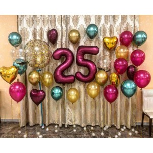 Сет из шаров на 25 лет с шаром с конфетти и шарами с перьями