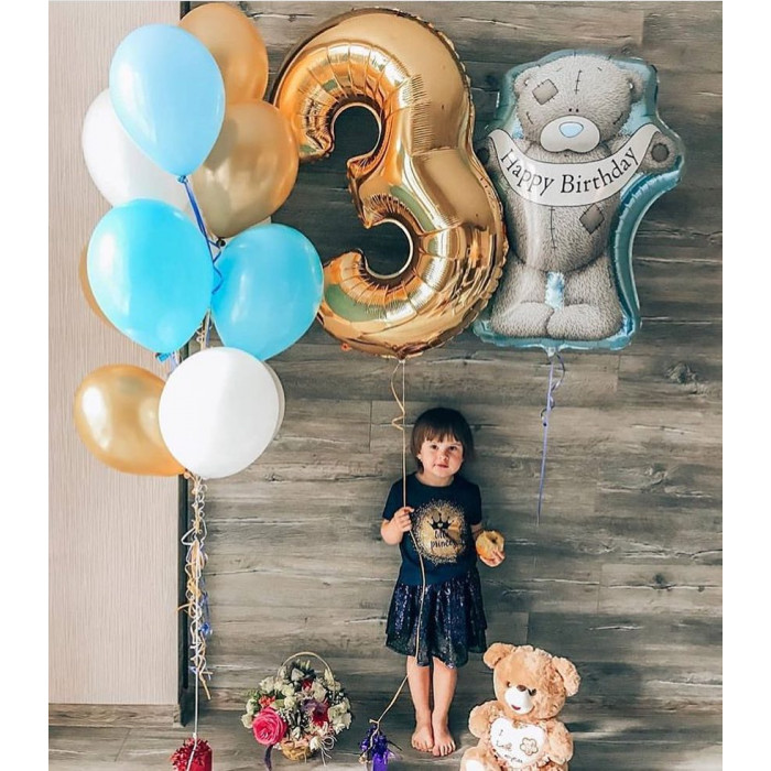 Композиция из шаров с Мишкой Тедди на третий День Рождения девочке