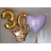 Набор гелевых шаров на 30 лет с короной и сердцем