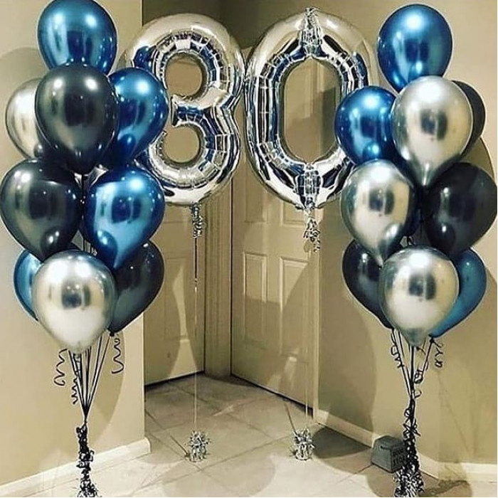 Сет из воздушных шариков хром на 30 лет с цифрами серебро