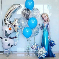 Композиция из гелиевых шаров с Эльзой и снеговичком Олафом на четырехлетие девочки