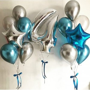 Композиция из гелиевых шаров хром со звездами для мальчика