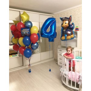 Композиция из гелиевых шариков Щенячий патруль с фигурой Гонщика на 4 года