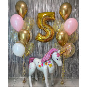 Композиция из шариков девочке с ходячим шаром единорога на 5 лет