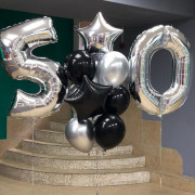 Сет из шаров с гелием серебристо-черный на 50 лет мужчине