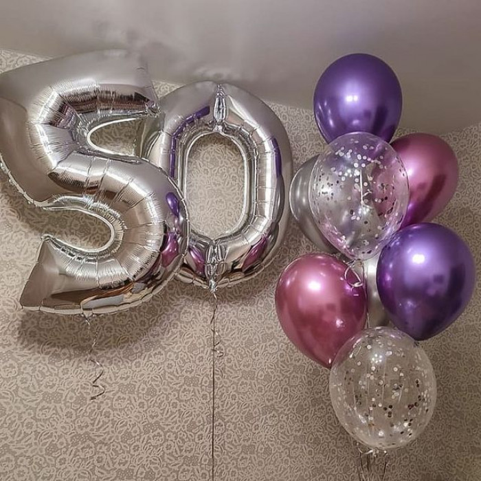 Композиция из шаров с гелием для леди на 50 лет