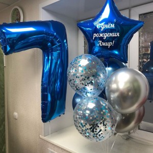 Композиция из шаров хром с синей цифрой и звездой на День Рождения мальчику