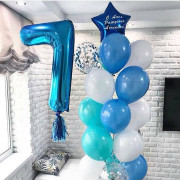 Композиция из шаров на День Рождения с цифрой и фонтаном