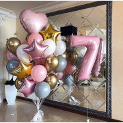Композиция из шаров на семилетие с большим сердцем и звездами