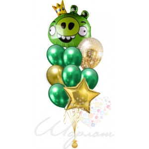 Букет шариков с Королем Свиней Энгри Бердс (Angry Birds)