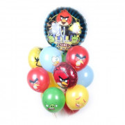 Букет шариков с поющим шаром из мультика Энгри Бердс (Angry Birds)