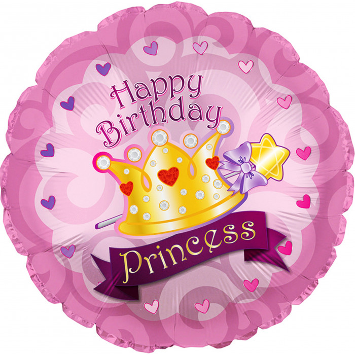 Шар-круг С Днем Рождения (Happy Birthaday) корона принцесса