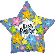 Шар-звезда с Днем рождения (Happy Birthday), со звездами