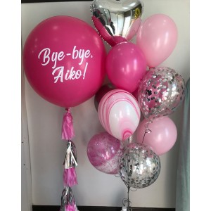 Сет из гелиевых шаров на девичник с большим розовым шаром Пока-пока (Bye-Bye)