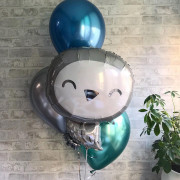 Букет из шаров хром с серой Совой