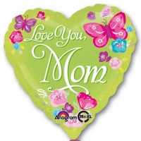 Шар-сердце Люблю тебя, Мама (Love You Mom) с бабочками
