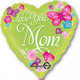 Шар-сердце Люблю тебя, Мама (Love You Mom) с бабочками