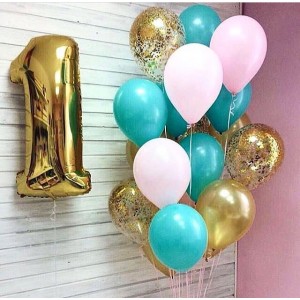 Композиция из шаров на 1 год, белый, золото и тиффани