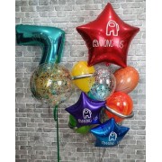 Композиция на 7 лет Космический День рождения со звездами и большим шариком с конфетти 