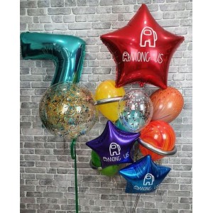 Композиция на 7 лет Космический День рождения со звездами и большим шариком с конфетти 