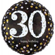 Шарик-круг с белой цифрой 30 и надписью С Днем рождения (Happy birthday)