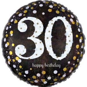Шарик-круг с белой цифрой 30 и надписью С Днем рождения (Happy birthday)