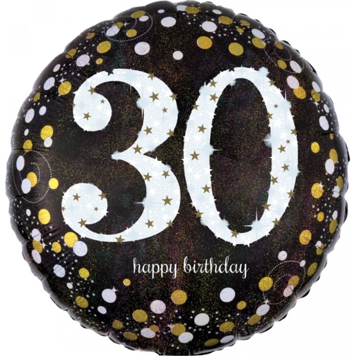 Шарик-круг с белой цифрой 30 и надписью С Днем рождения (Happy birthday)