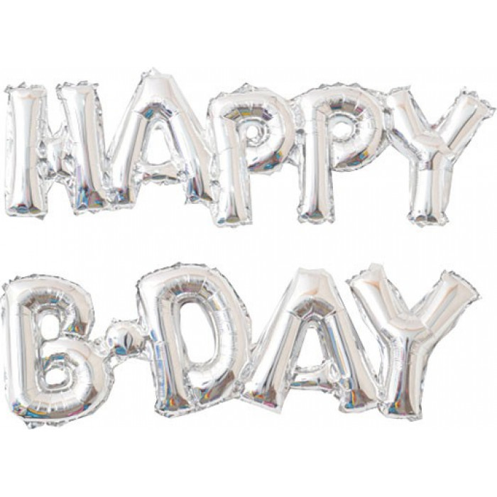 Гирлянда надувная С Днем рождения (Happy B-Day), серебряная