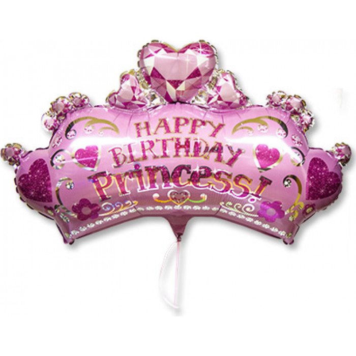 Фигурный шар Диадема розовая, с Днем рождения, Принцесса (Happy birthday, princess)