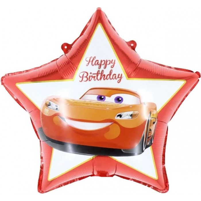 Шар-звезда Молния Маккуин, с Днем рождения (Happy Birthday), тачки