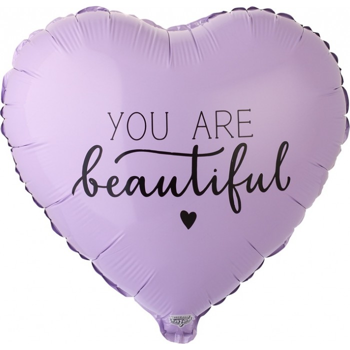 Шар-сердце Ты прекрасна (You are beautiful), сиреневое