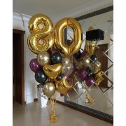 Букет из шаров металлик и хром с сердечком и звездой на 80-тилетие