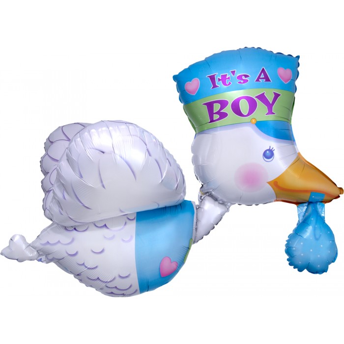 Фигурный шар Аист на рождение мальчика с надписью: Это мальчик (It's a boy)