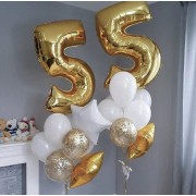 Композиция на 55 лет в бело-золотом стиле со звездами для дамы 