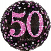 Шарик-круг с розовой цифрой 50 и надписью С Днем рождения (Happy birthday)