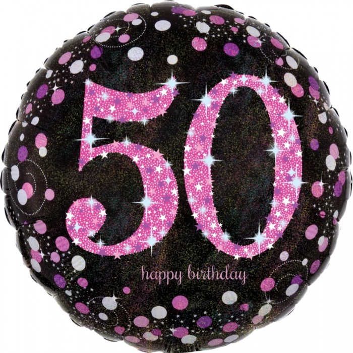 Шарик-круг с розовой цифрой 50 и надписью С Днем рождения (Happy birthday)
